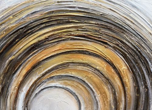 Boiee Art,28x40in Hand-Painted Abstract Vortex Art on Canvas - color: Gold&Light Charcoal&White