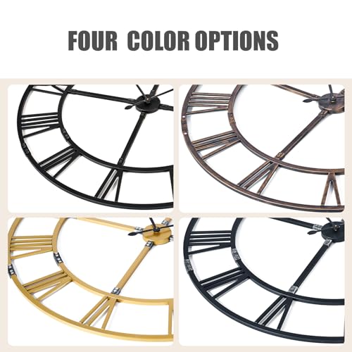 48 Inch Large Silent Wall Clock, Easy Assembly Roman Numeral Bronze - color: Bronze Metal Wall Clock, size: 48inch