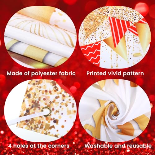 Red Gold Anniversary Party Decorations Happy Anniversary Banner Backdrop and 18Pcs Red Gold Happy Anniversary Balloons Anniversary Party Photography Background for Wedding Anniversary Party Supplies