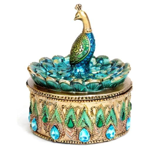 Bits and Pieces Peacock Jewelry Box Small Trinket Box