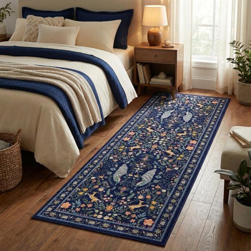 Garvee Floral Runner Rug 2x6 Washable Runner Rug Peacock Print Soft Blue - color: Blue, size: 2' x 6' (Rectangular)