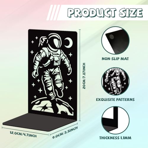 Peacoblue 5.3"x4.3"x7.9" Metal Bookends, Heavy Duty Book Ends for Shelves - style: Space Astronauts