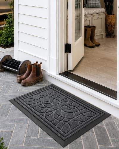 DEXI Front Door Mat Outside Entrance 17x30, Heavy Duty Non Slip, Grey - color: Grey, size: 17" X 30" (Rectangular)