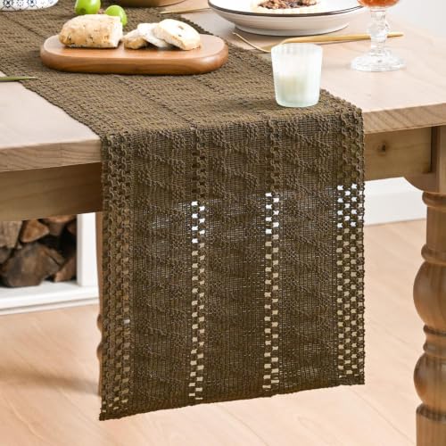 Artoid Mode Coffee Woven Farmhouse Hollow Table Runner 12x36 Inch - color: Light Coffee, size: 12" x 36", Table Runner