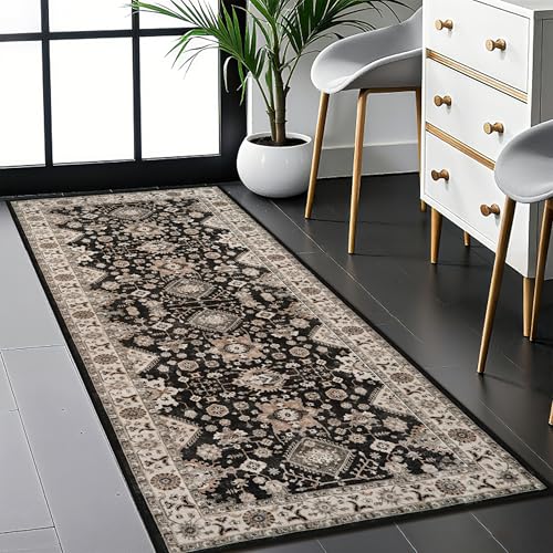 Washable Hallway Runner Rug 2x5: Non Slip Runner Rugs with Rubber Backing - color: Black, size: 2' x 5' (Rectangular)