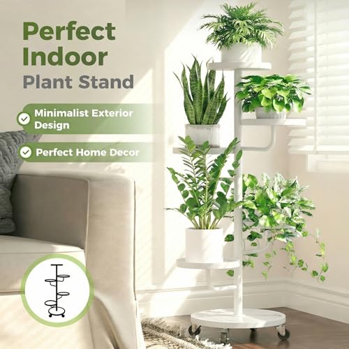 Bamworld Metal Plant Stands with Wheels Tall Plant Stand Indoor White - color: White