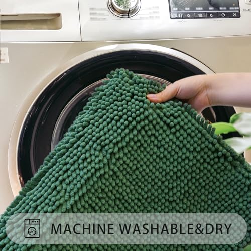 Chenille Bath Rug, Ultra Soft Absorbent Bathroom Mat, Non-Slip PVC Backing, Machine Washable, 23x14, Dark Green - color: Dark Green, size: 23" x 14"
