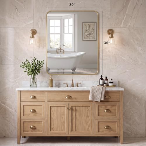 Sweetcrispy Bathroom Wall Mirror, 36x30 Inch Mirror for Over Sink, Gold - color: Gold-rect, size: 36"L x 30"W