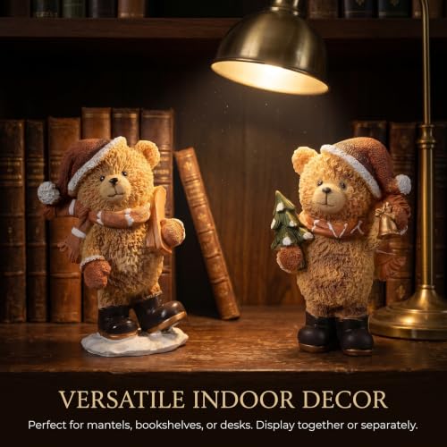 2-Piece Christmas Teddy Bear Figurines Resin Christmas Decor
