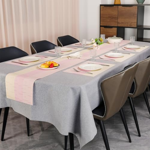 Placemats Set of 8, Vinyl Woven Heat-Resistant Place Mats - color: Beige Pink, size: Set of 8
