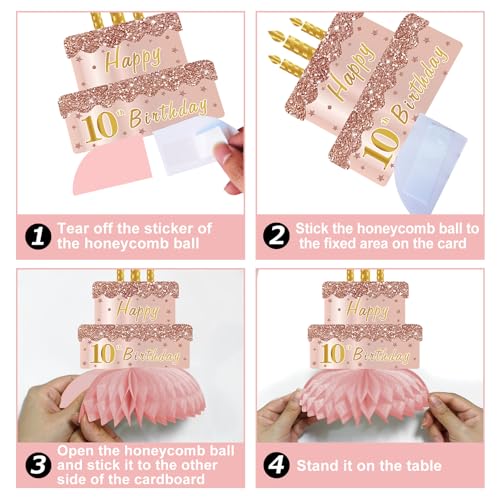 Turypaty Happy 10th Birthday Honeycomb Table Centerpieces Decorations Girls - style: Pink Rose Gold 10th