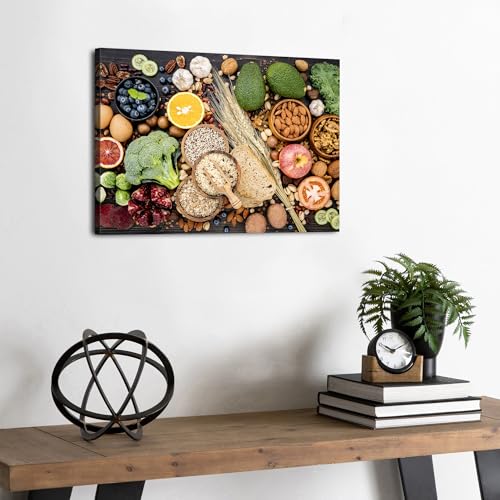 Kitchen Wall Decor Fresh Food Wall Art Green Vegetables Pictures for Dining Room Colorful Fruits Canvas Prints Still Life Painting Modern Artwork for Restaurant Bar Table Living Room Decoration 12x16" - color: Food, size: 16"L x 12"W