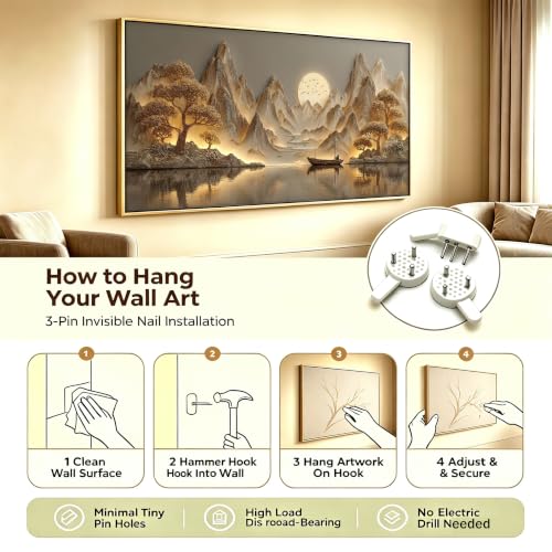 Framed 3D Texture Large Landscape Sunrises Sunset Canvas Wall Art Abstract Mountains Lake Tree Painting Picture Wall Decor Modern Nature Scenery Poster Print Artwork for Living Room Office - color: Sunrise and Sunset Framed, size: 48"L x 24"W