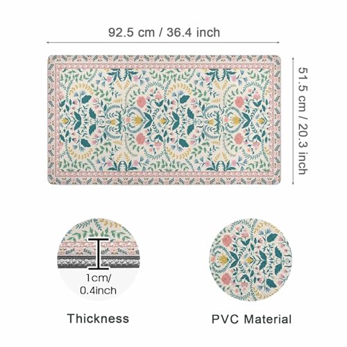 Boho Floral Kitchen Comfort Mat 36x20in Anti-Fatigue Kitchen Mats - color: Pink Boho Floral