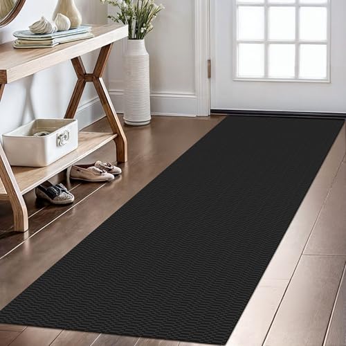 KOZYFLY 2x6 Runner Rug, Washable Non Slip Kitchen Hallway Rug, Black/Grey - color: Black/Charcoal Grey, size: 2' x 6' (Rectangular)