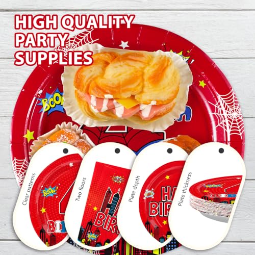 Grencian 96 Pcs Spider 4th Birthday Party Decorations, Serves 24 - style: Spider 4th Birthday Kit