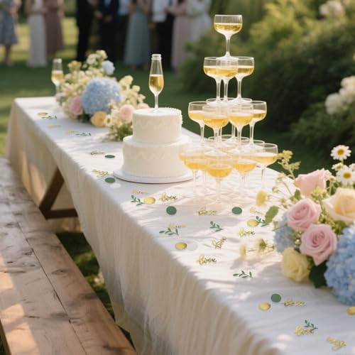 200 Pcs Gold Glitter Wedding Table Confetti, Greenery Eucalyptus, Bridal Shower Decorations, Gold Love Confetti, Engagement Party Scatters - color: Gold Love