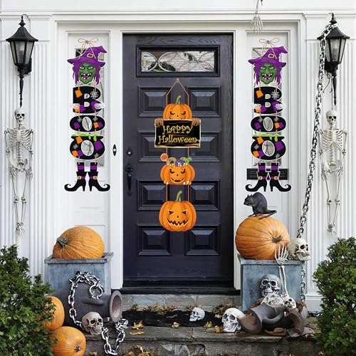 3Pcs Halloween Witch Pumpkin Door Sign Hanging Decor Party Supplies - color: Witch & Pumpkin