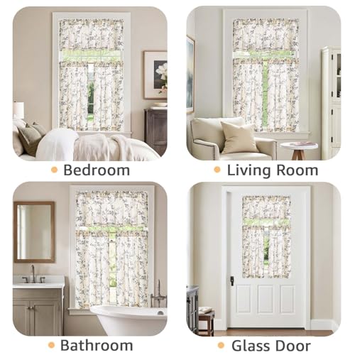 jinchan Black Linen Floral Kitchen Tier Curtains and Valance Set 3 Pieces - color: Alisa | Black on Linen, size: 26"W x 36"L (Pack of 3)