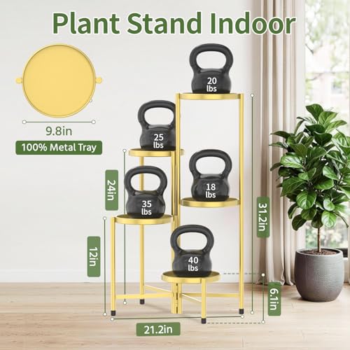 LASZOLA Plant Stand Indoor with 10 Inch Large Metal Tray, 5 Tier Gold - color: Standard Gold, size: 5 Tier