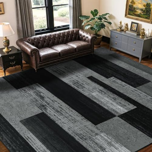 LIANLAM 10x14 Washable Area Rugs for Living Room&Bedroom(10x14,Black&Gray) - color: Black-gray, size: 10' x 14' (Rectangular)