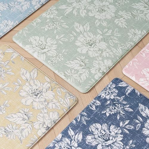 Laura Ashley - Anti-Fatigue Kitchen Mat, Iris Floral Design, Stain, Water & Fade Resistant, Cooking & Standing Relief, Non-Slip Backing, 2 Piece Set, Sage Green Iris - color: Sage Green, size: 48"L x 17.5"W / 28"L x 17.5"W