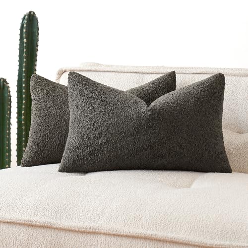 MIULEE Textured Boucle Lumbar Pillow Cover for Bed 12x20 Dark Coffee - color: Dark Coffee, size: 20" x 12" (Pack of 1)