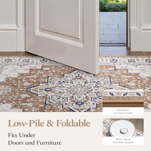 Rugflix 8x10 Area Rugs for Living Room, Washable Brown Beige Large Rug - color: Brown Beige, size: 8' x 10' (Rectangular)