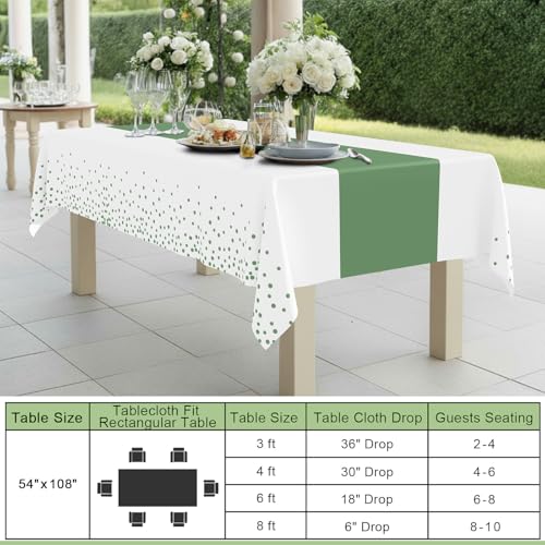 Smiry Disposable Rectangle Plastic 54 x 108 Inch Table Cloth 3 Pack - color: White and Sage Green