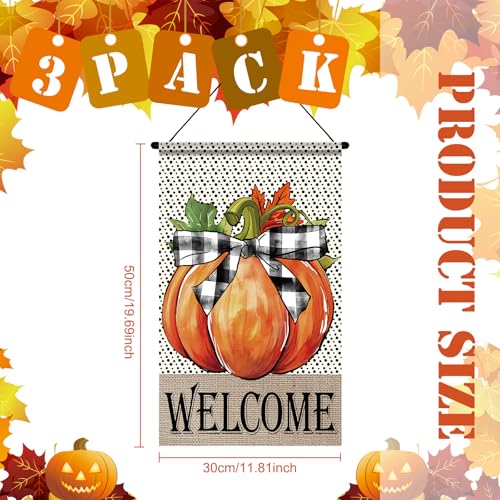 Tegeme 3 Pcs Fall Door Sign Flag Decoration Autumn Pumpkin Hanging Banner - style: Autumn