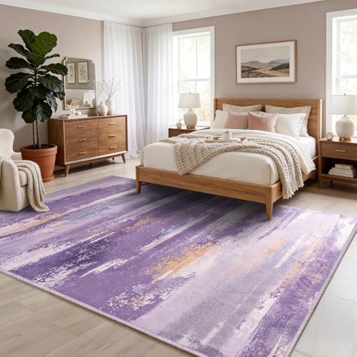 Washable 6x9 Area Rugs for Living Room: Large Modern Abstract Rugs - color: Purple, size: 6' x 9' (Rectangular)