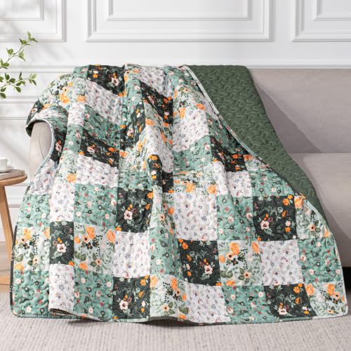 Exclusivo Mezcla Reversible Boho Quilted Throw Blanket, 50"x 60" - color: Patchwork Green, size: 50 x 60 inch