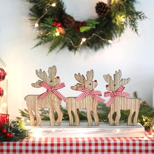 Reindeer Christmas Decor Wooden Deer Table Decoration 3Pcs