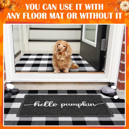 Geelin 2 Pcs Hello Pumpkin Doormat, Black and White Buffalo Plaid Rug Set - style: Hello Pumpkin