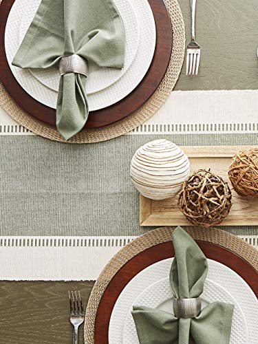 DII Dobby Stripe Table Runner, 13x108 Artichoke & Cream Background - color: Artichoke Green, size: 13x108"