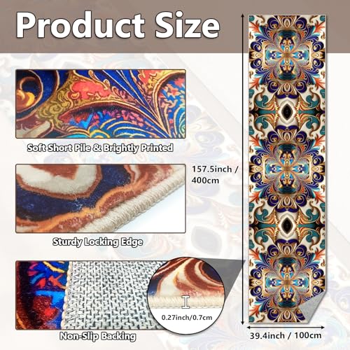Washable Corridor Runner Rug, Non-Slip Vintage Hallway Rug Runner with Upgrade Rubber Backing, Stain Resistant Faux Wool Distressed Carpet for Bedroom Kitchen Laundry Corridor Balcony (157.5" x 39.4") - size: 3'3" x 13'2" (Runner)