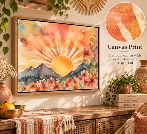 Framed Boho Sun Canvas Wall art - color: Framed, size: 16"L x 12"W