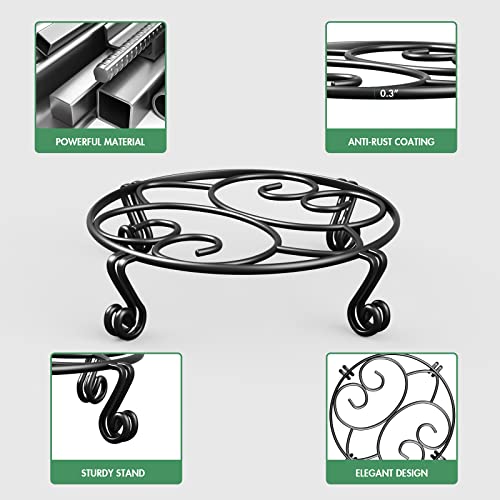 Yimobra 2 Pack Plant Stand for Flower Pot Heavy Duty Potted Holder Indoor Outdoor Metal Rustproof Iron Garden Container Round Supports Rack for Planter (11.8Inches, Black)
