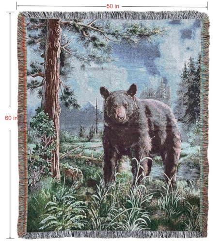Bear Lodge Jacquard Woven Tapestry Throw Blanket 50"x60" - color: Bear
