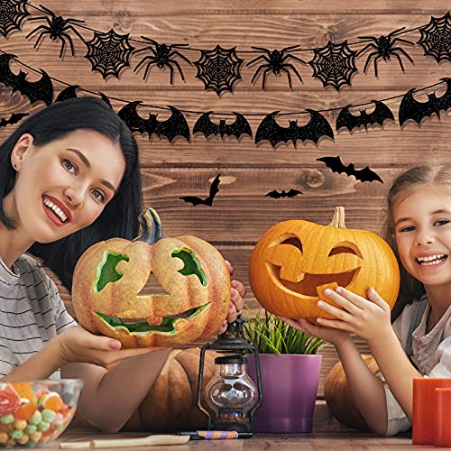 39 Pieces Halloween Decorations Black Glittery Bat Banner Spider Ghost Garland 3D Bat Wall Stickers for Halloween Party Haunted House Decoration Indoor Outdoor Mantel Supplies