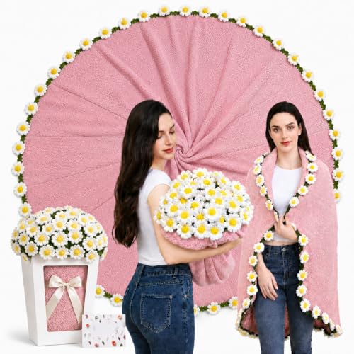 Daisy Crochet Flower Bouquet Blanket, Handmade Knitted Throw Blanket - color: Pink Daisy, size: Medium