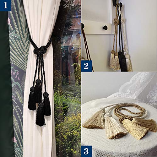 Elegant Tassel Curtain Tiebacks Rope Curtain Tie Backs for Windows Porlau - color: Black