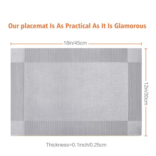 Silver Vinyl Placemats Set of 6,Washable Dining PVC Table Mats - color: Silver, size: 6PCS 12"Wx18"L