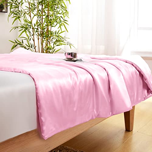 Vonty Blush Pink Satin Throw Blanket 60x80In, Cooling Silky Wrinkle-Free - color: Blush Pink, size: 60" x 80"