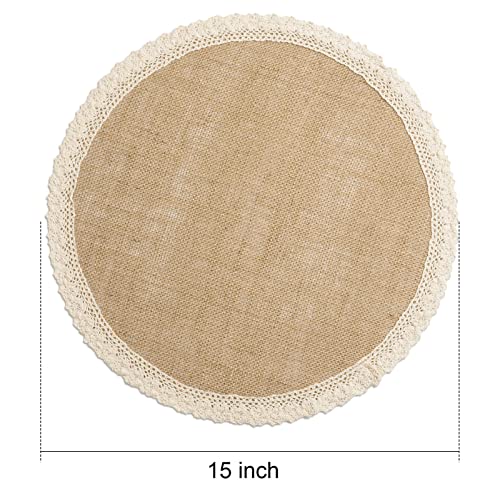 FunWheat Burlap Round Braided Placemats Set of 12 for Dining Tables 15 Inch Heat Resistant Jute Table Mats Farmhouse Woven Fabric Natural Place mats for Fall Decoration(Cotton Lace) - color: H Cotton Lace, size: 12pcs