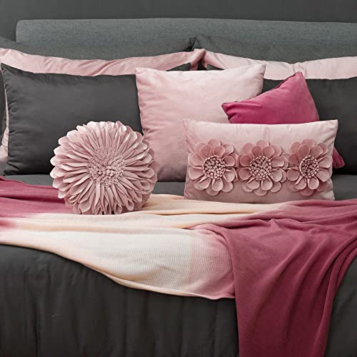 JWH Handmade 3D Sunflower Throw Pillow Cover Decorative Accent Pillow Case Round Floral Cushion Velvet Pillowcase with PP Cotton Insert for Home Bed Couch Bedroom Chair 12 Inch Dusty Pink