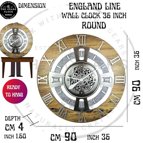 ImprovingLife The Gears Clock Real Moving Gear Wall Clock England Line (Aqua Green, 36 inches (90 cm)) - color: Aqua Green, size: 36 inches (90 cm)