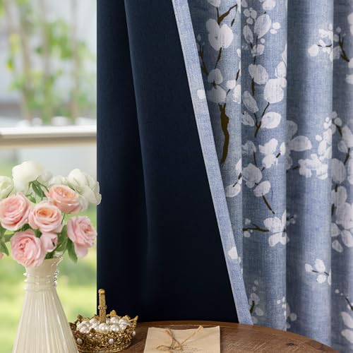 FMFUNCTEX Blue Blackout Floral Curtains, Bedroom, 100X84 Inches, 1 Panel - color: Blue, size: 100"W x 84"L (Pack of 1)