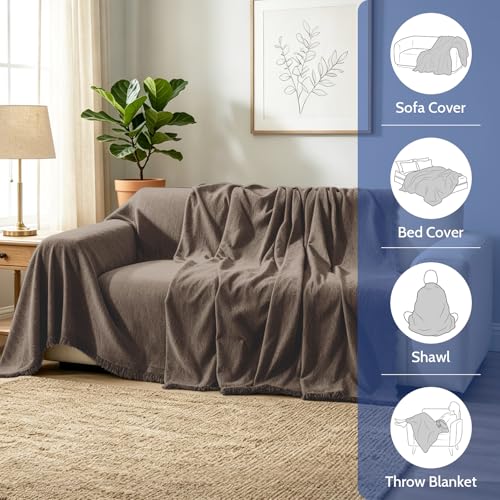 Chenille Couch Cover for Dogs Washable Boho Throw Blanket Washable - color: 01 Coffee, size: 71"×118"