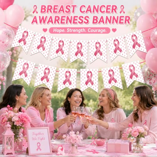 Breast Cancer Decorations - Pink Ribbon Breast Cancer Awareness Banner - color: Pink